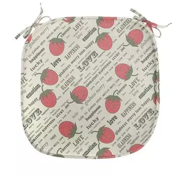 Подушка для обеденного стула ABAKUHAUS Fruit, Retro Strawberry Love, декоративная водонепроницаемая подушка с ремнями для кухонных сидений, 40 см x 40 см, армейский зеленый рубин из яичной скорлупы, белый