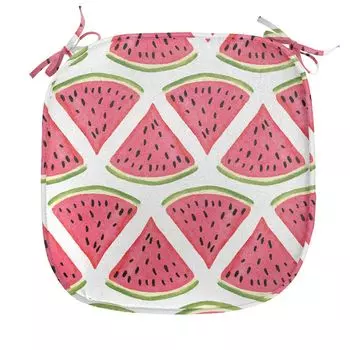 Подушка для обеденного стула ABAKUHAUS Fruit, семя арбуза, декоративная водонепроницаемая подушка с ремнями для кухонных сидений, 40 см x 40 см, темно-кораллово-зеленый папоротник