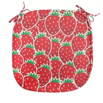 Подушка для обеденного стула ABAKUHAUS Fruit, вкусная клубничная ботаника, декоративная водонепроницаемая подушка с ремнями для кухонных сидений, 40 см x 40 см, красный охотничий зеленый цвет