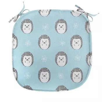 Подушка для обеденного стула ABAKUHAUS Hedgehog, Smile Animal Daisy, декоративная водонепроницаемая подушка с ремнями для кухонных сидений, 40 см x 40 см, светло-голубой, серый, белый, синий
