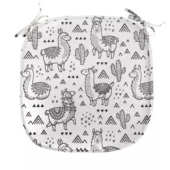 Подушка для обеденного стула ABAKUHAUS Lama, дизайн Doodle Alpaca, декоративная водонепроницаемая подушка с ремнями для кухонных сидений, 40 см x 40 см, серый цвет белого кока-колы, белый