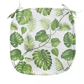 Подушка для обеденного стула ABAKUHAUS Leaf, банановые деревья с вихревыми пальмами, декоративная водонепроницаемая подушка с ремнями для кухонных сидений, 40 см x 40 см, бледно-зеленый