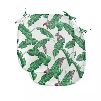 Подушка для обеденного стула ABAKUHAUS Leaf, «Цветок принцессы летом», декоративная водонепроницаемая подушка с ремнями для кухонных сидений, 40 см x 40 см — упаковка из 2 шт., Цвет баклажанов Hunter Green