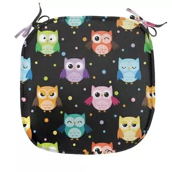 Подушка для обеденного стула ABAKUHAUS Owl, Funny Confused Serious, декоративная водонепроницаемая подушка с ремнями для кухонных сидений, 40 см x 40 см, разноцветный черный