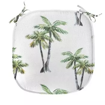 Подушка для обеденного стула ABAKUHAUS Palm Tree, акварельные деревья, декоративная водонепроницаемая подушка с ремнями для кухонных сидений, 40 см x 40 см, зеленый, белый, серый