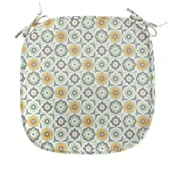 Подушка для обеденного стула ABAKUHAUS Quatrefoil, цветы лотоса, декоративная водонепроницаемая подушка с ремнями для кухонных сидений, 40 см x 40 см, зеленый белый