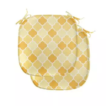 Подушка для обеденного стула ABAKUHAUS Quatrefoil, решетка желтого цвета, декоративная водонепроницаемая подушка с ремнями для кухонных сидений, 40 см x 40 см — упаковка из 2 шт., бархатцы горчично-белые