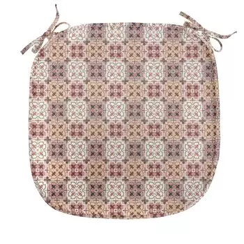 Подушка для обеденного стула ABAKUHAUS Quatrefoil, винтажный клевер Восток, декоративная водонепроницаемая подушка с ремнями для кухонных сидений, 40 см x 40 см, зеленый белый