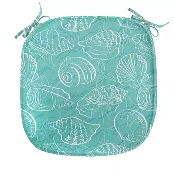 Подушка для обеденного стула ABAKUHAUS Sea Shells, морские линии Doodle, декоративная водонепроницаемая подушка с ремнями для кухонных сидений, 40 см x 40 см, белая морская пена, зеленый