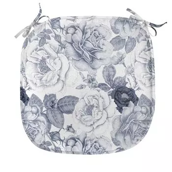 Подушка для обеденного стула ABAKUHAUS Shabby Flora, садовые весенние розы, декоративная водонепроницаемая подушка с ремнями для кухонных сидений, 40 см x 40 см, сине-серый белый серый