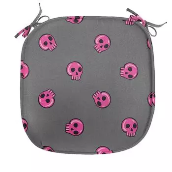 Подушка для обеденного стула ABAKUHAUS Skull, Emo Skull Teen Culture, декоративная водонепроницаемая подушка с ремнями для кухонных сидений, 40 см x 40 см, темно-серо-розовый, черный