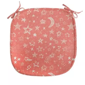 Подушка для обеденного стула ABAKUHAUS Star, Moon and Stars Room Kid, декоративная водонепроницаемая подушка с ремнями для кухонных сидений, 40 см x 40 см, кораллово-белый, красный