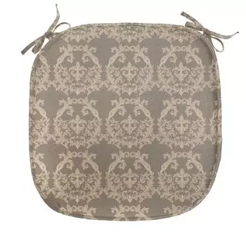 Подушка для обеденного стула ABAKUHAUS Taupe, Flora Baroque Classy, декоративная водонепроницаемая подушка с ремнями для кухонных сидений, 40 см x 40 см, теплый серо-коричневый песочно-коричневый