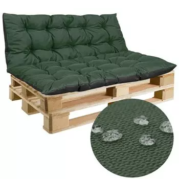 Подушка для поддонов | подушка для сиденья 120x60 + подушка для спины 120x60см | подушка для улицы | подушка для поддона зеленая | набор подушек для поддонов для улицы EDANTI, зеленый