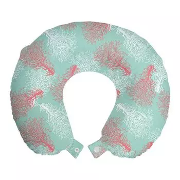 Подушка для подводных путешествий ABAKUHAUS, поддержка шеи, пастельные тона Corals Art, пенопластовые дорожные принадлежности для самолета и автомобиля, 30x30 см, темно-коралловый, мятно-зеленый