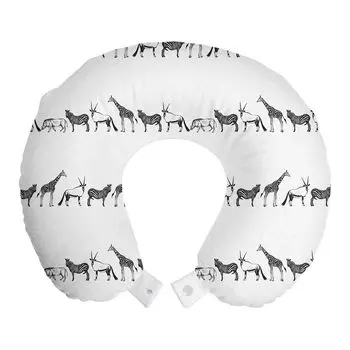 Подушка для путешествий ABAKUHAUS Animal Travel Pillow, Art Fauna Line Monochrome, пенопластовые дорожные принадлежности для самолета и автомобиля, 30x30 см, угольно-серый белый