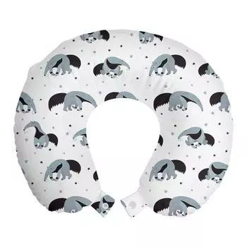 Подушка для путешествий ABAKUHAUS Animal Travel Pillow, Star Wild and Funny Animals, пенопластовые дорожные принадлежности для самолетов и автомобилей, 30x30 см, синий, серый и темно-серый