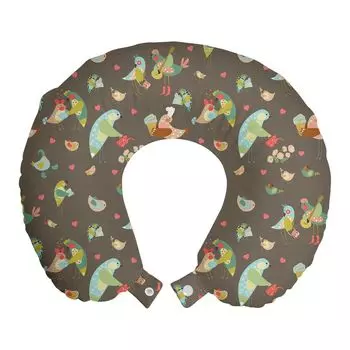 Подушка для путешествий ABAKUHAUS Birds, поддержка шеи, Cutsy Fly Animal, пенопластовый дорожный предмет для самолета и автомобиля, 30x30 см, серо-коричневый и разноцветный