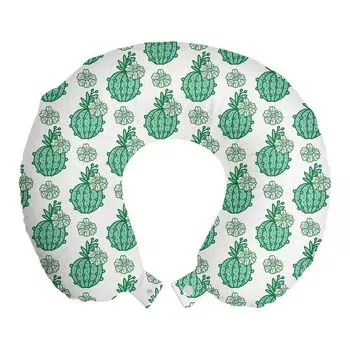 Подушка для путешествий ABAKUHAUS Cactus, поддержка шеи, цветочное искусство кактусов, дорожные принадлежности из пенопласта для самолета и автомобиля, 30x30 см, бело-зеленый и морская пена