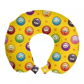 Подушка для путешествий ABAKUHAUS emoji, поддержка шеи, Grumpy Sad Mood Face Mood, дорожная вещь из пенопласта для самолета и автомобиля, 30x30 см, разноцветная