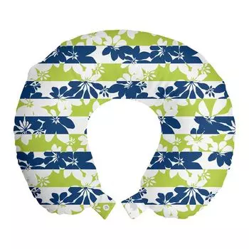 Подушка для путешествий ABAKUHAUS Flowers, поддержка шеи, силуэт Natural Bloom, пенопластовые дорожные принадлежности для самолета и автомобиля, 30x30 см, яблочно-зеленый, темно-синий