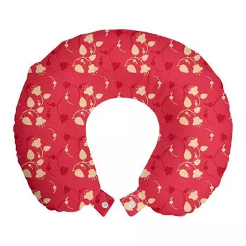 Подушка для путешествий ABAKUHAUS Flowers, поддержка шеи, Spring Essential Wild Flora, пенопластовые дорожные принадлежности для самолета и автомобиля, 30x30 см, темно-коралловый киноварь
