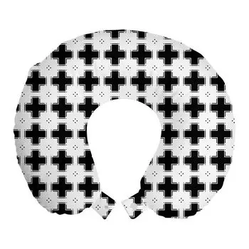 Подушка для путешествий ABAKUHAUS Grid Travel Pillow, Dark Plus и White Square, пенопластовые дорожные принадлежности для самолета и автомобиля, 30x30 см, угольно-серый и белый