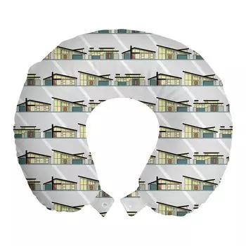 Подушка для путешествий ABAKUHAUS Haus, поддержка шеи, геометрическая современная архитектура, дорожные принадлежности из пенопласта для самолетов и автомобилей, 30x30 см, бледно-серо-кремовая морская пена