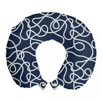 Подушка для путешествий ABAKUHAUS Marine, поддержка шеи, запутанные океанские морские веревки, пенопластовые дорожные принадлежности для самолета и автомобиля, 30x30 см, темно-синий и белый