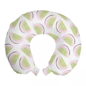 Подушка для путешествий ABAKUHAUS Melon Travel Pillow, Fresh Abstract Watermelon, пенопластовый дорожный предмет для самолета и автомобиля, 30x30 см, нежно-розово-зеленый