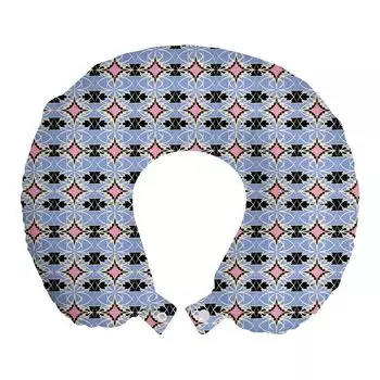 Подушка для путешествий ABAKUHAUS Mosaic, поддерживающая шею, абстрактная геометрическая плитка, пенопластовые дорожные принадлежности для самолета и автомобиля, 30x30 см, лавандово-синий пастельно-розовый