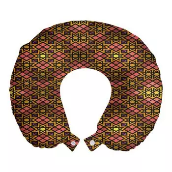 Подушка для путешествий ABAKUHAUS Mosaic, поддерживающая шею, азиатские геометрические орнаменты, пенопластовые дорожные принадлежности для самолета и автомобиля, 30x30 см, темно-желтый и разноцветный