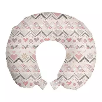 Подушка для путешествий ABAKUHAUS Pastel Travel Pillow, Aztec Heart Geometric, пенопластовые дорожные принадлежности для самолетов и автомобилей, 30x30 см, разноцветные