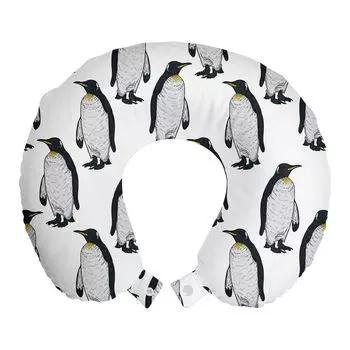 Подушка для путешествий ABAKUHAUS Penguin, поддержка шеи, арктическая холодная экзотическая птица, пенопластовый дорожный предмет для самолета и автомобиля, 30x30 см, серо-серый