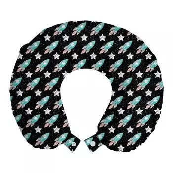 Подушка для путешествий ABAKUHAUS Rocket Travel Pillow, эскиз космического корабля, пенопластовые дорожные принадлежности для самолетов и автомобилей, 30x30 см, бирюзовый кока-серый
