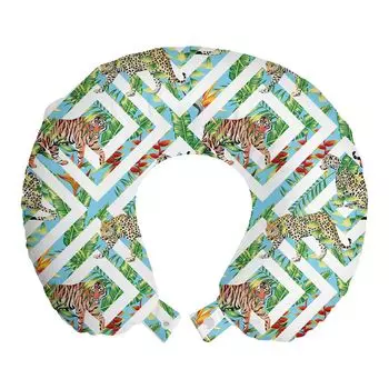 Подушка для путешествий ABAKUHAUS Safari Travel Pillow, Exotic Panther Wilderness, пенопластовый дорожный предмет для самолета и автомобиля, 30x30 см, разноцветный