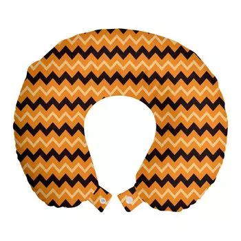 Подушка для путешествий ABAKUHAUS Stripes, поддержка шеи, композиция из геометрических линий, пенопластовые дорожные принадлежности для самолета и автомобиля, 30x30 см, Оранжевый Черный Бледно-оранжевый