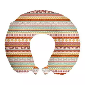 Подушка для путешествий ABAKUHAUS Tribal, поддерживающая шею, с художественными полосками, пенопластовые дорожные принадлежности для самолета и автомобиля, 30x30 см, красные ноготки и коричневый