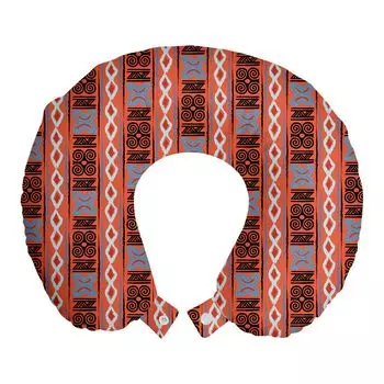 Подушка для путешествий ABAKUHAUS Tribal, поддержка шеи, ромбы и завитки, пенопластовые дорожные принадлежности для самолетов и автомобилей, 30x30 см, разноцветные