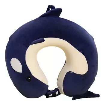 Подушка для шеи, регулируемая, очень мягкая, дышащая, не потрясающая, моющаяся, U-образная, мультяшная, милая, подушка для путешествий в самолете, темно-синяя Stuttg