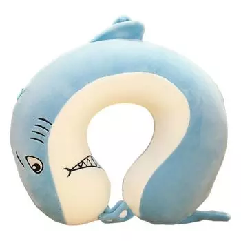 Подушка для шеи, регулируемая, очень мягкая, дышащая, не потрясающая, моющаяся, U-образная, с рисунком, милая подушка для путешествий в самолете, подушка для путешествий, светло-голубая Stuttg