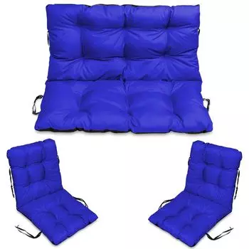 Подушка для сиденья Подушка для скамьи Подушка для скамейки - 120x50 см и спинка 120x60 см с комплектом подушек для стула 2 45x45 см - для улицы и для дома - коричневый SuperKissen24., синий