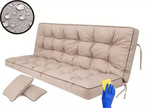 Подушка для сиденья в саду для хобби, подушка для скамьи, подушка для скамейки, подушка для садовой скамейки, подушка для качелей, напольная подушка, подушка для улицы/в помещении - Аня - 120 см - СИНИЙ С КЛЕТКОЙ Hobbygarden, бежевый