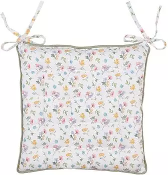 Подушка для стула Clayre & Eef Пенопластовая 40x40x4 см Белый Зеленый Хлопок Квадратные цветы Clayre&Eef