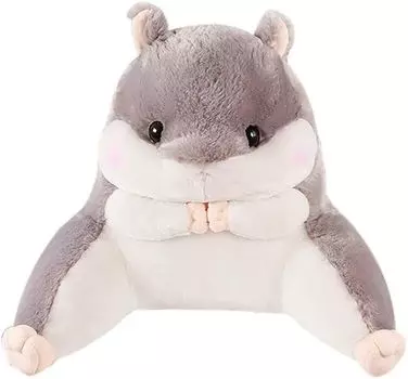 Подушка для стула с милым хомяком, плюшевая подушка для поясницы с дизайном милого хомяка, подушка для спины, подушка для поддержки талии для офисного дивана-кровати 40x45 см (серый) yozhiqu