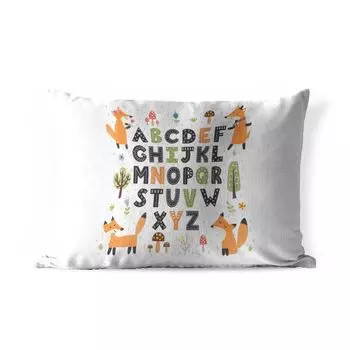 Подушка для улицы MuchoWow — Алфавит с иллюстрацией и лисами — 50x30 см — Устойчивость к атмосферным воздействиям — Подушка для отдыха — Чехол на подушку — Хлопчатобумажная ткань — Декоративные наволочки, мультиколор