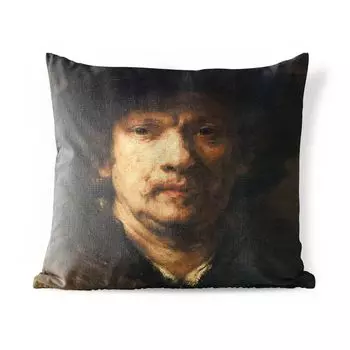 Подушка для улицы MuchoWow - Автопортрет - Картина Рембрандта ван Рейна - 45x45 см - Устойчивость к атмосферным воздействиям - Подушка для отдыха - Чехлы для подушек - Декоративные чехлы для подушек - Декоративные чехлы для подушек, мультиколор