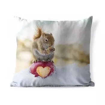 Подушка для улицы MuchoWow — Белка на яблоке с отсутствующим сердечком — 50x50 см — Защита от атмосферных воздействий — Подушка для отдыха — Чехол на подушку — Хлопчатобумажная ткань — Декоративные наволочки, мультиколор