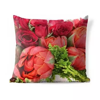Подушка для улицы MuchoWow — Букет красных пионов — 40x40 см — Устойчивость к атмосферным воздействиям — Подушка для отдыха — Чехол на подушку — Хлопчатобумажная ткань — Декоративные наволочки, мультиколор