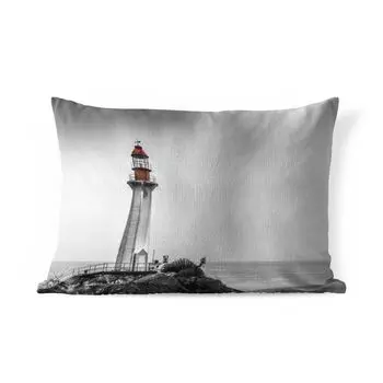 Подушка для улицы MuchoWow — Черно-белая фотография маяка в Западном Ванкувере — 50x30 см — Устойчивость к атмосферным воздействиям — Подушка для отдыха — Чехол на подушку — Хлопчатобумажная ткань — Декоративные наволочки, мультиколор